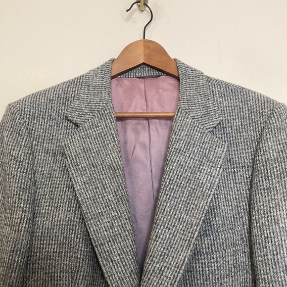 Vintage Harris Tweed Sport Coat Mens 44S Grey Blue Wool Retro Blazer Jacket - Picture 4 of 15